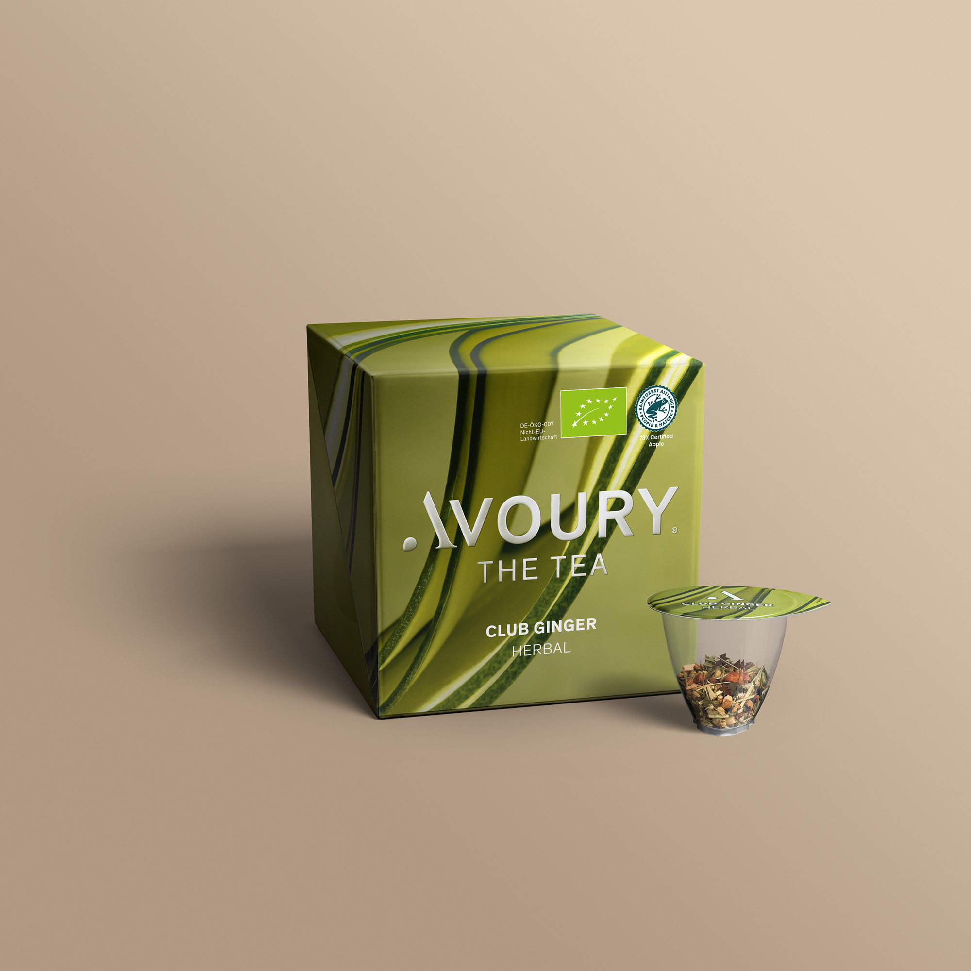 Avoury Club Ginger Teeverpackung mit Kapsel in 3D-Ansicht